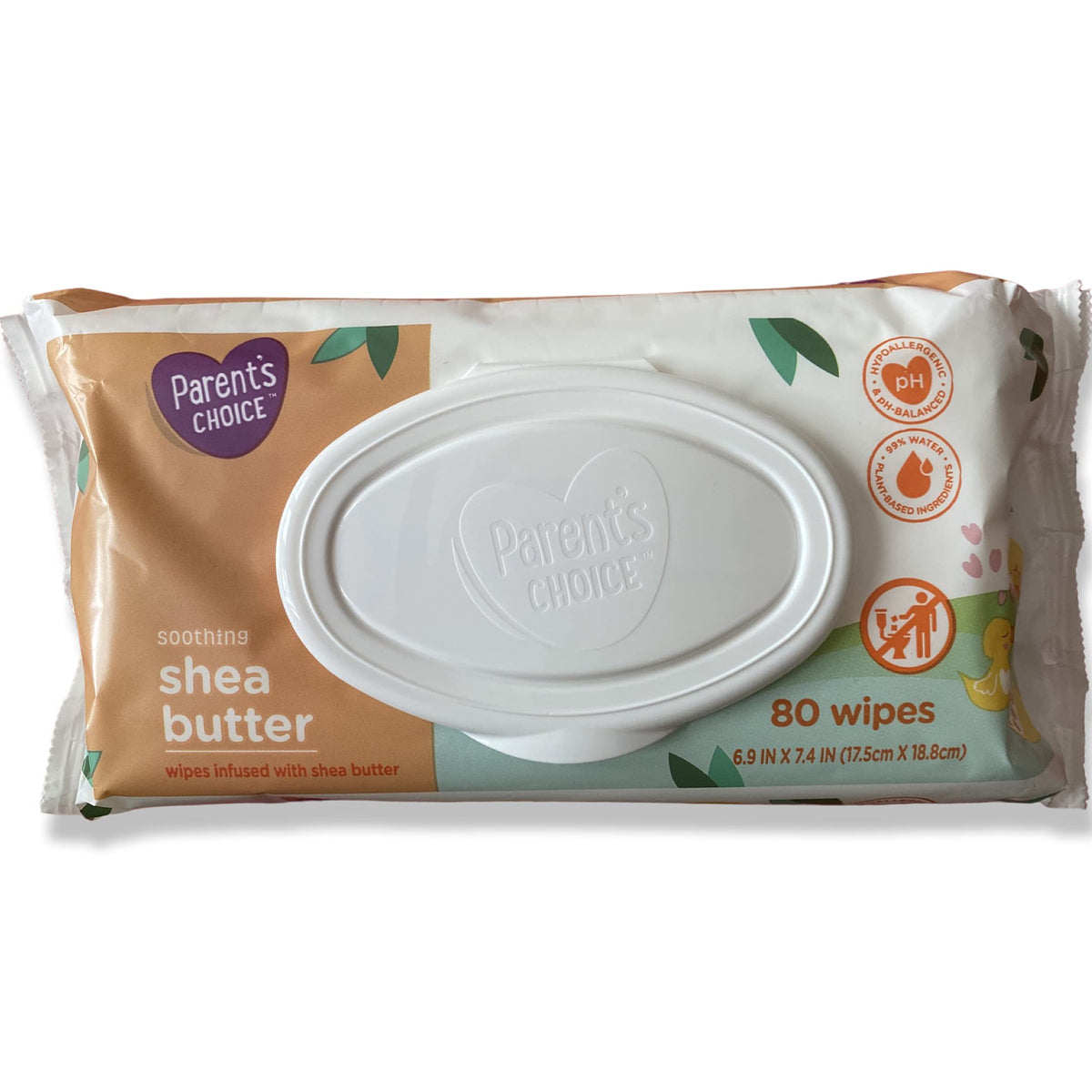 Parent's Choice Baby Wipes 80ct Shea Butter pack—gentle cleansing for sensitive baby skin.
