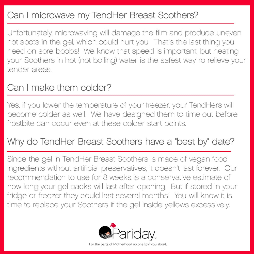 Pariday TendHer safe materials highlight BPA-free and vegan gel for peace of mind.