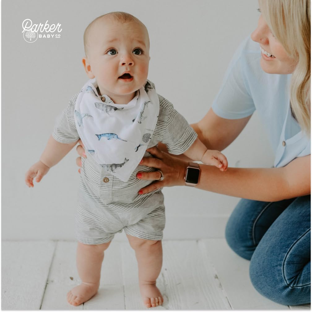 Parker Baby Co. bandana bib back view reveals soft polyester backing.