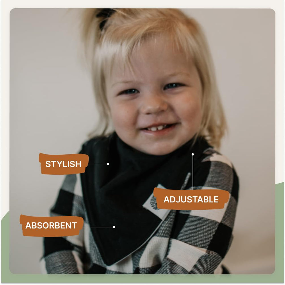 Parker Baby Co. bandana bibs featuring nickel-free snaps for safe, adjustable fit