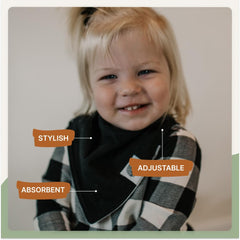 Parker Baby Co. bandana bibs featuring nickel-free snaps for safe, adjustable fit