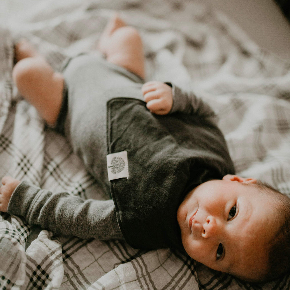 Parker Baby Co. bandana bib travel-ready in diaper bag for on-the-go messes.