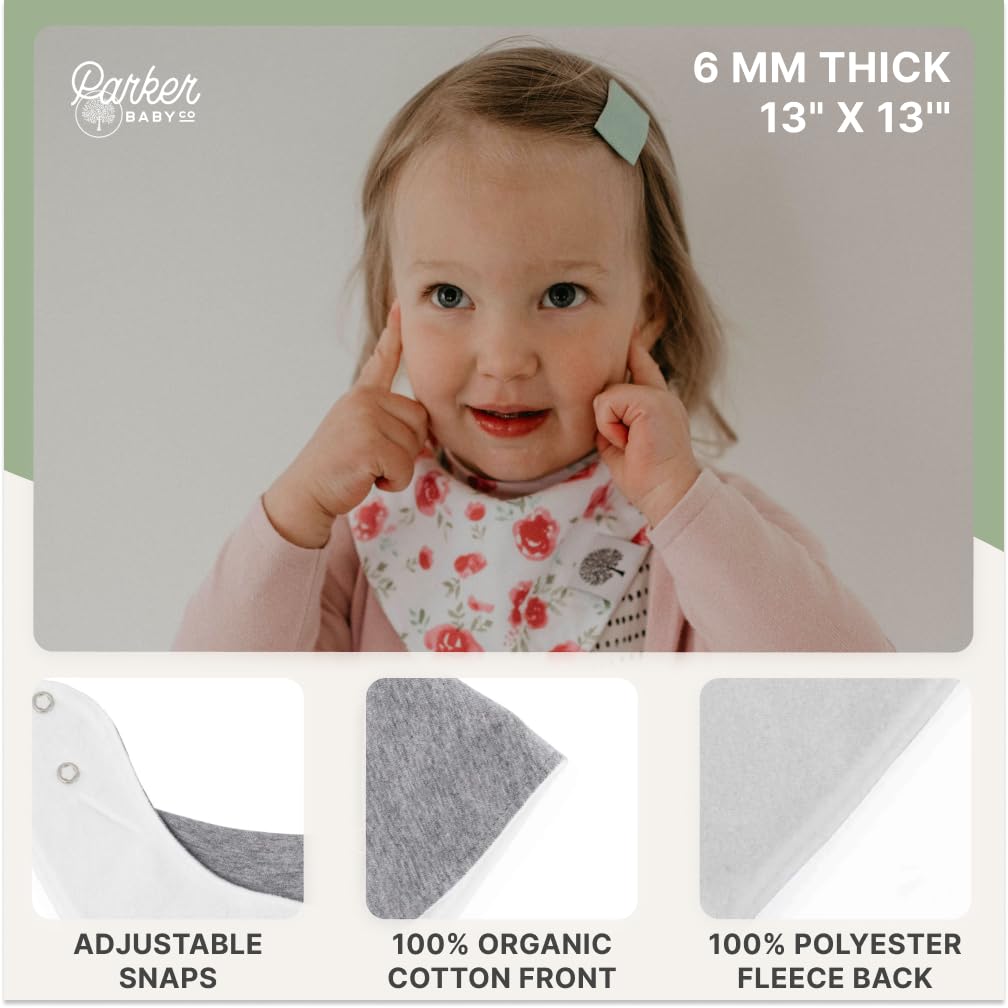 Parker Baby Co. 8-pack bib set offers adjustable fit for 3–36 months.
