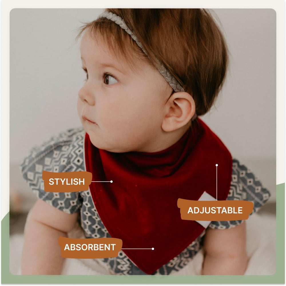 Parker Baby Co. bandana bibs with nickel-free snaps for comfortable, growing fit.