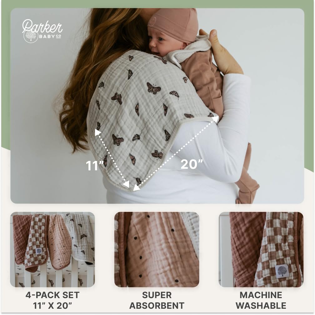 Parker Baby Co. muslin burp cloths dry quickly for on-the-go cleanups
