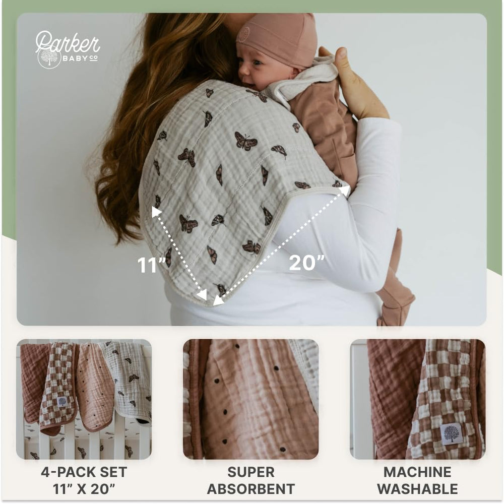 Parker Baby Co. muslin burp cloths dry quickly for on-the-go cleanups