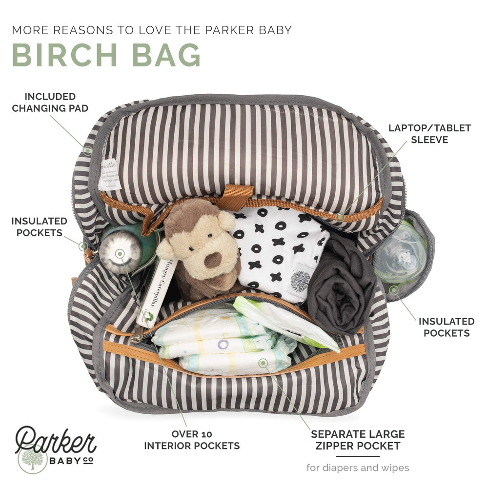 Parker Baby Co. changing pad stored in back sleeve for quick diaper changes