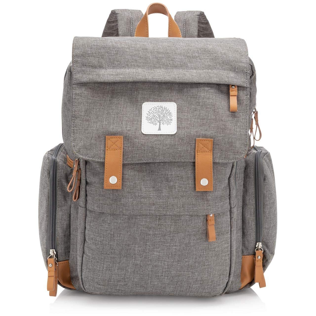 Parker Baby Co. Diaper Backpack front view shows generous capacity for diapers, bottles, and toys.