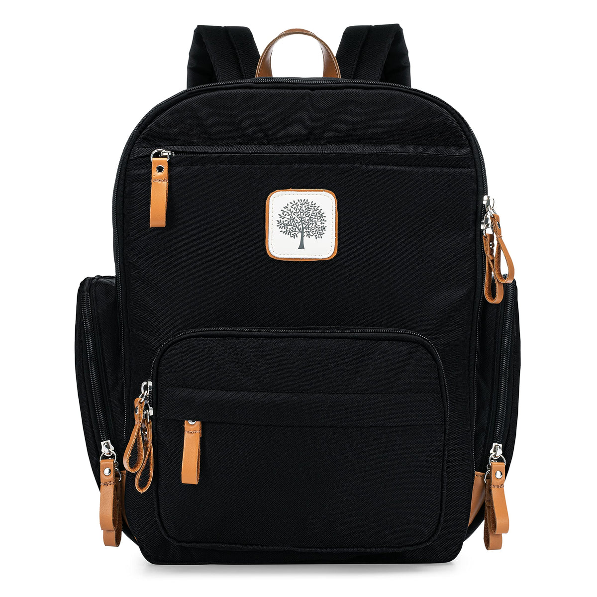 Parker Baby Co. diaper backpack front view shows compact design for quick, on-the-go essentials.