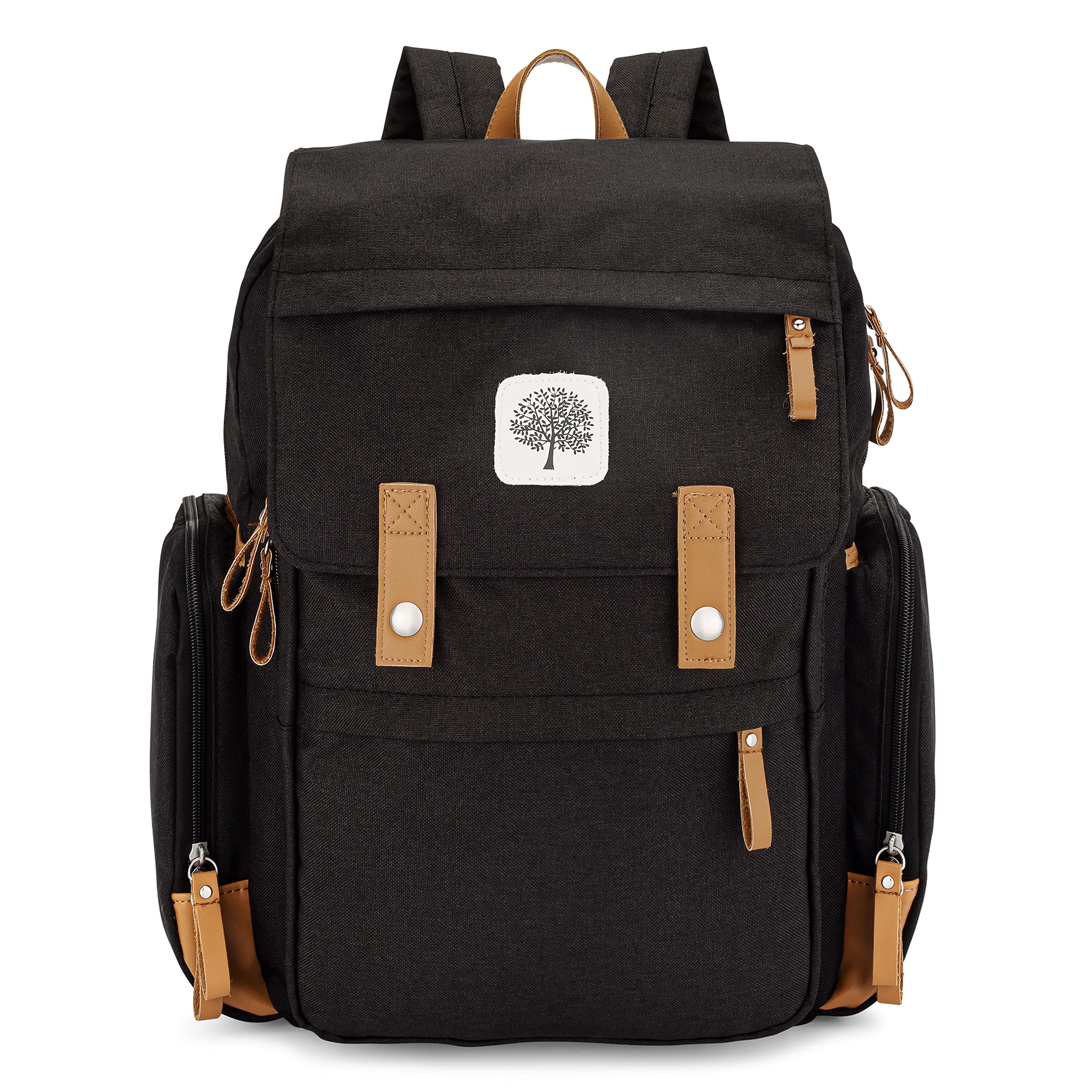 Parker Baby Co. Diaper Backpack front view showing roomy pockets for on-the-go organization
