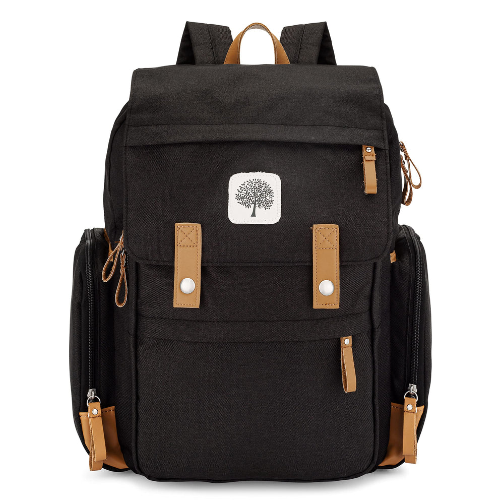 Parker Baby Co. Diaper Backpack front view showing roomy pockets for on-the-go organization