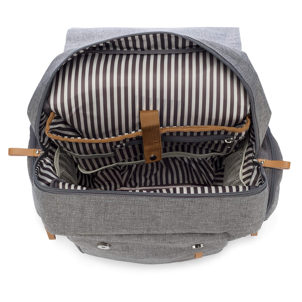 Parker Baby Co. Diaper Backpack Birch Gray fits both mom and dad styles.