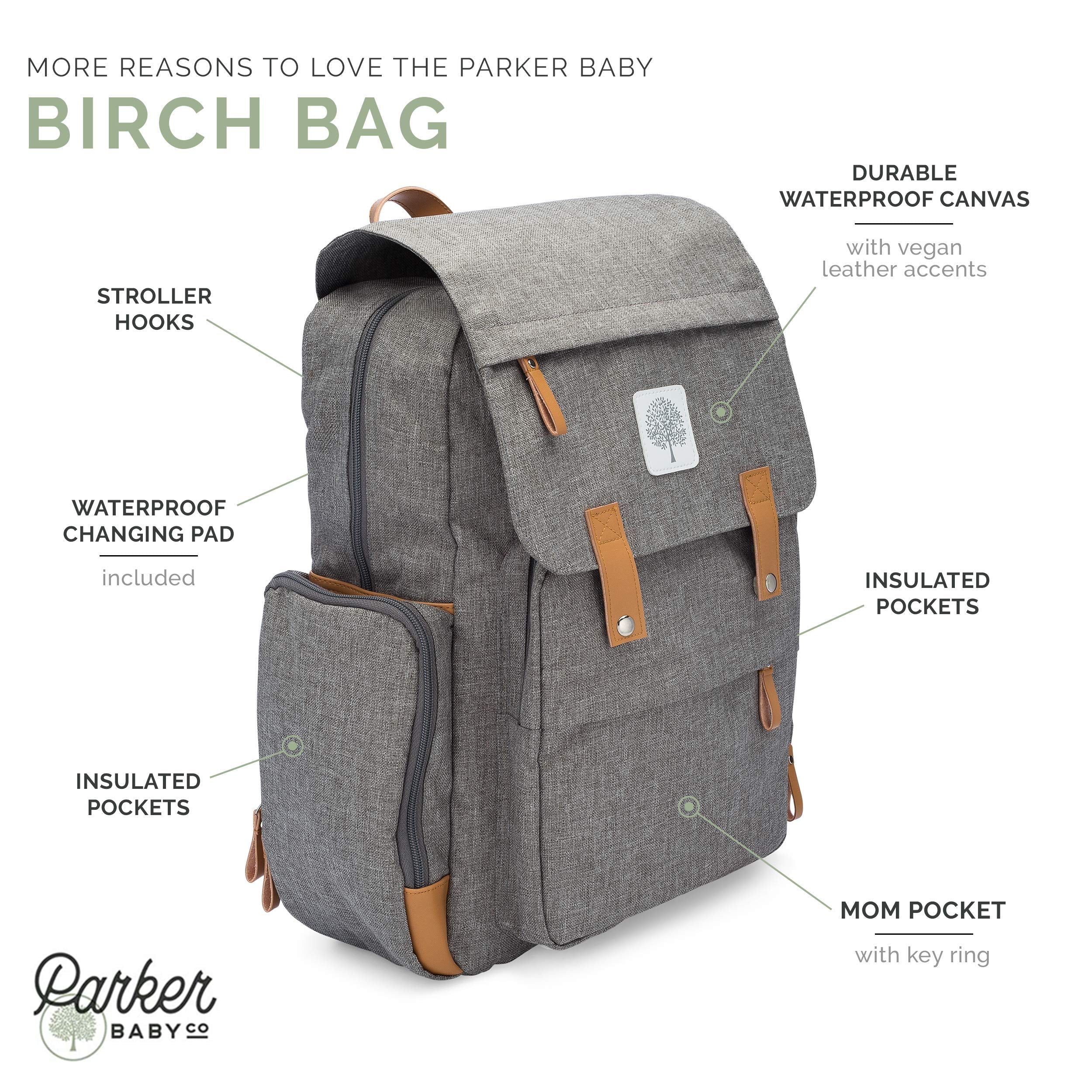 Parker Baby Co. Diaper Backpack side insulated pocket keeps bottles at the ready.