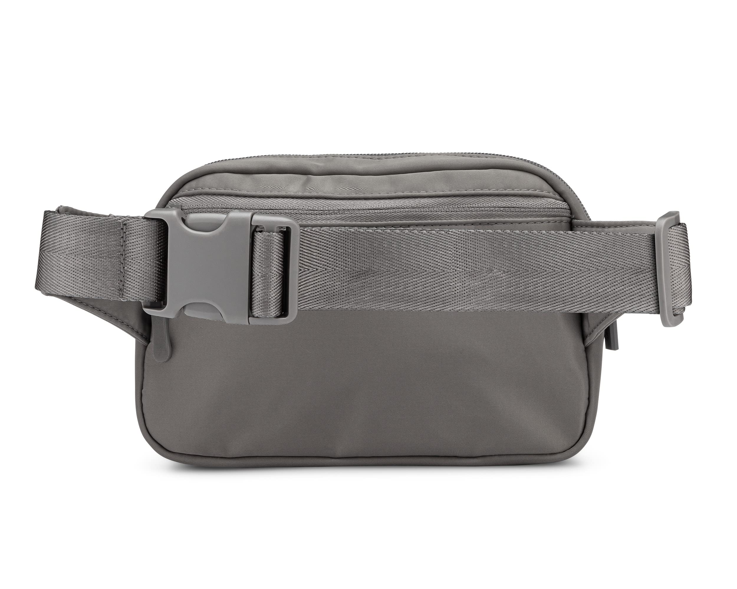 Parker Baby Co. diaper belt bag gray secure buckle for hands-free mobility.