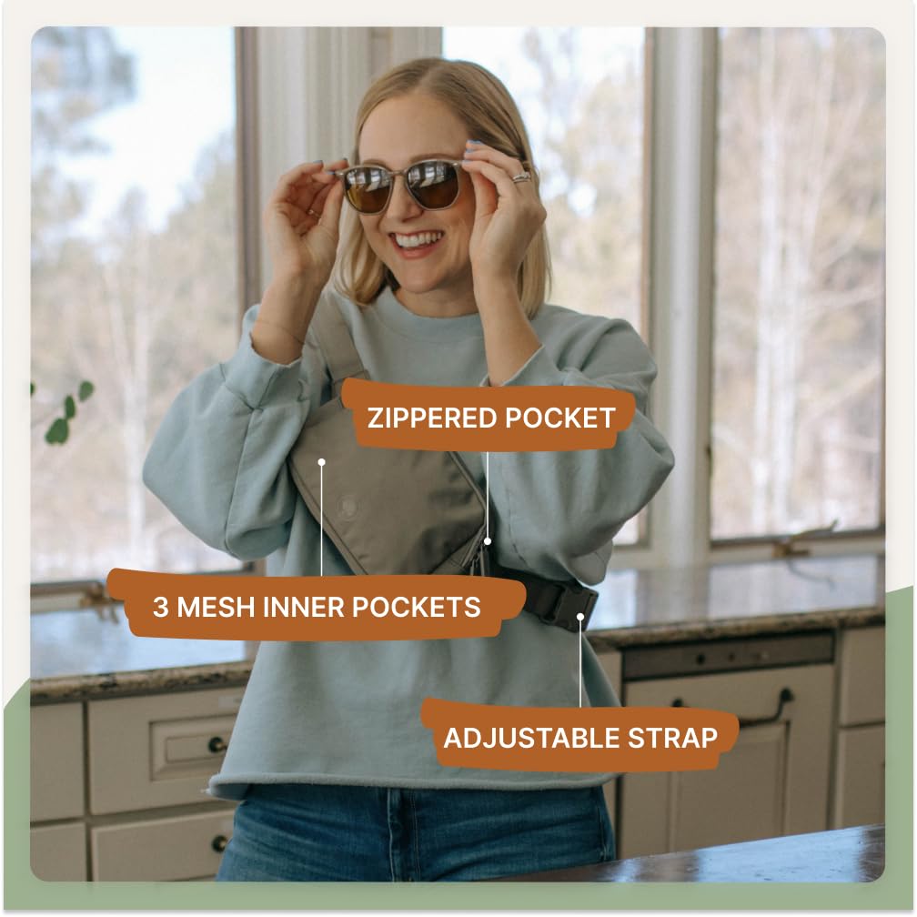 Parker Baby Co. diaper belt bag gray side adjustment shows flexible fit for any body.