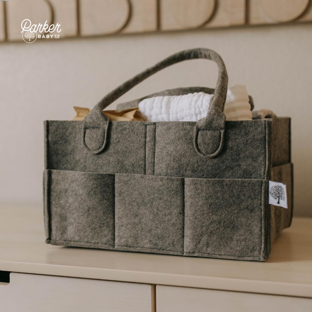 Parker Baby Co. diaper caddy bedside access keeps essentials within reach