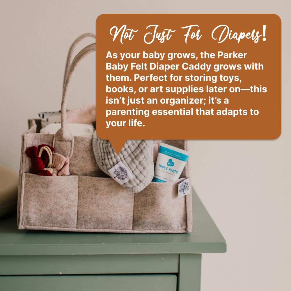Parker Baby Co. diaper caddy neutral-oatmeal-color matches most nursery decor.