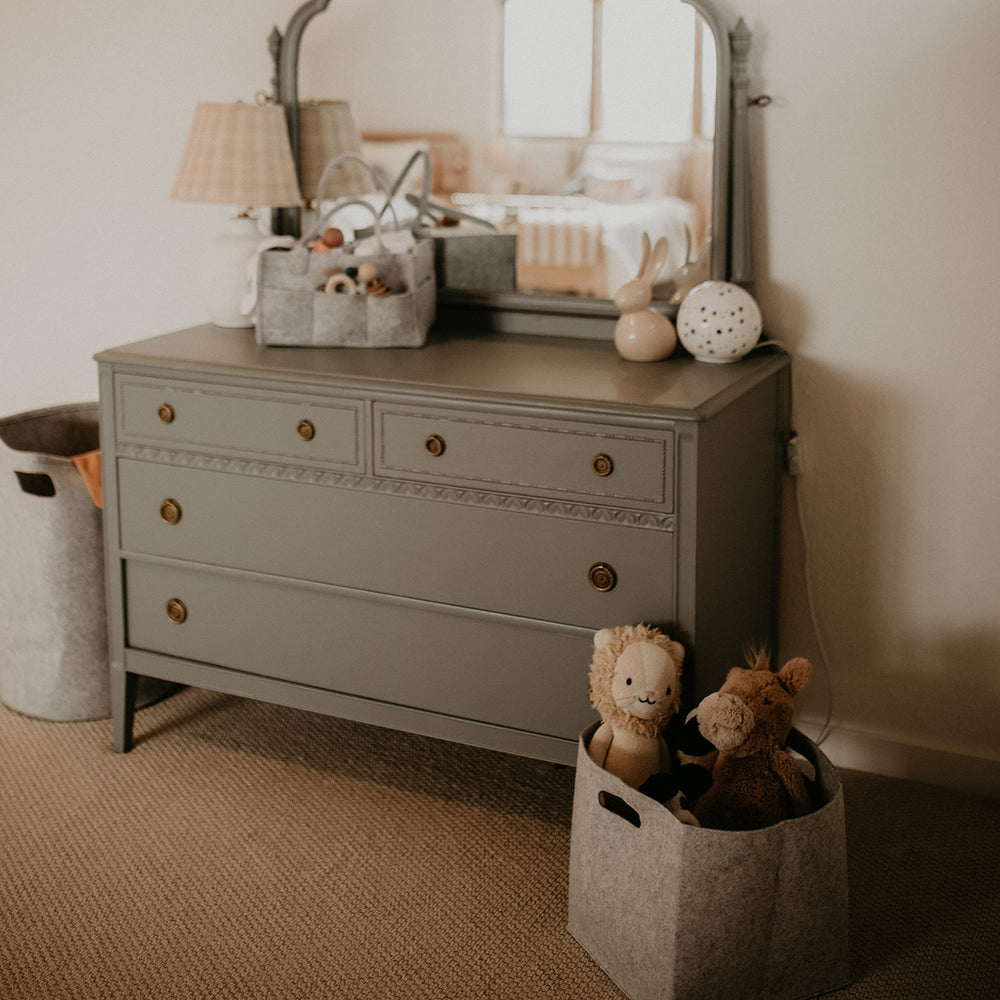 Parker Baby Co. cube fits blankets and clothes in a closet system.