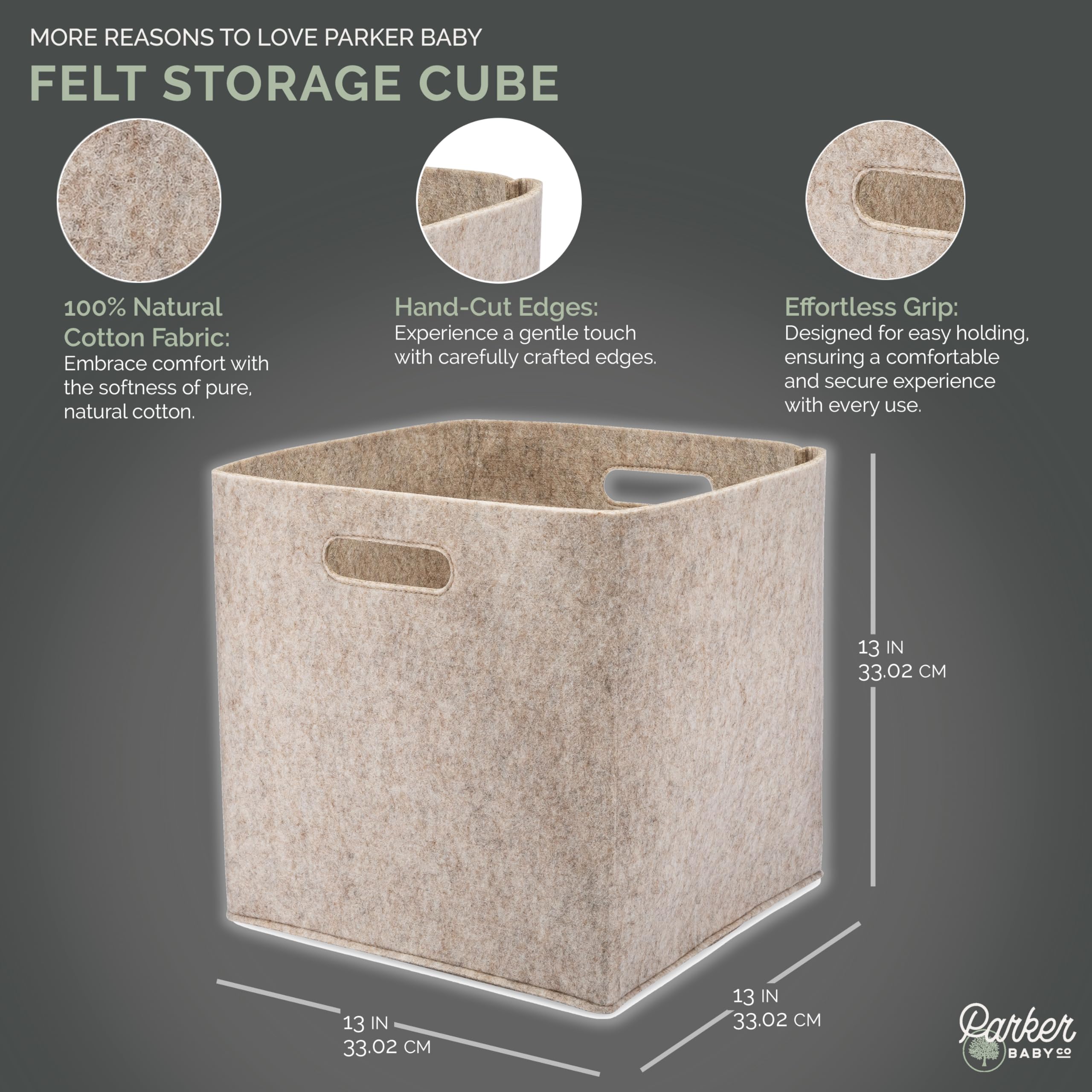 Parker Baby Co. storage cube handle detail offers easy transport between shelf and floor.