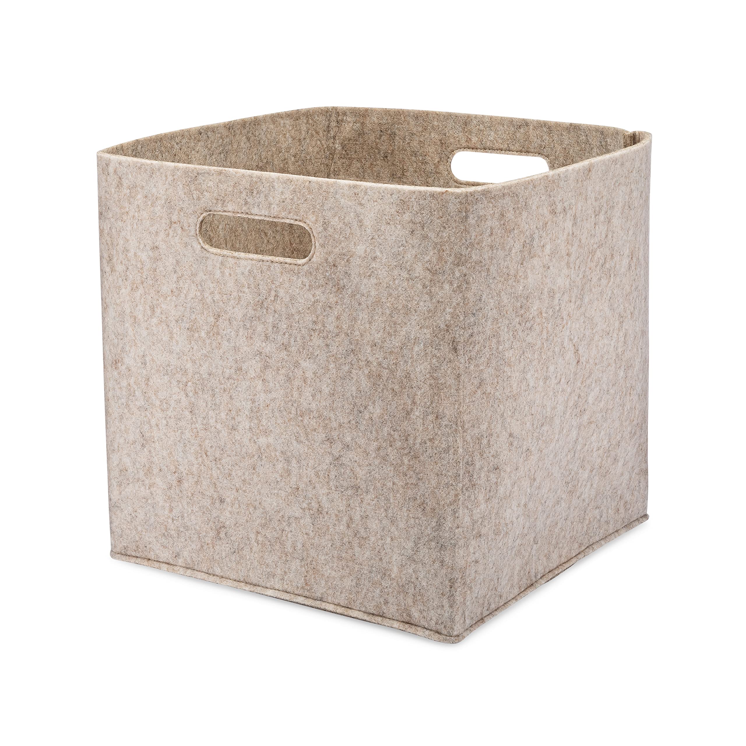Parker Baby Co. felt foldable storage cube on a shelf keeps toys neatly organized.