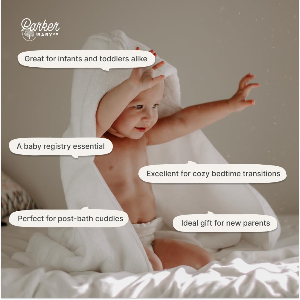 Parker Baby Co hooded towel 500gsm absorbent emphasizes warmth and dryness after bath.