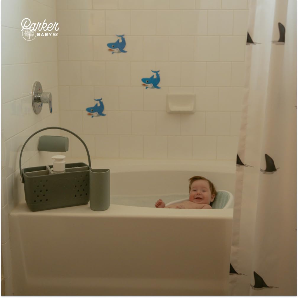 Parker Baby Co. Large Bath Caddy raindrop-drainage view emphasizes natural water flow.