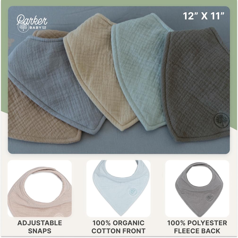 Parker Baby Co muslin bandana bibs durable stitching guards against fraying.