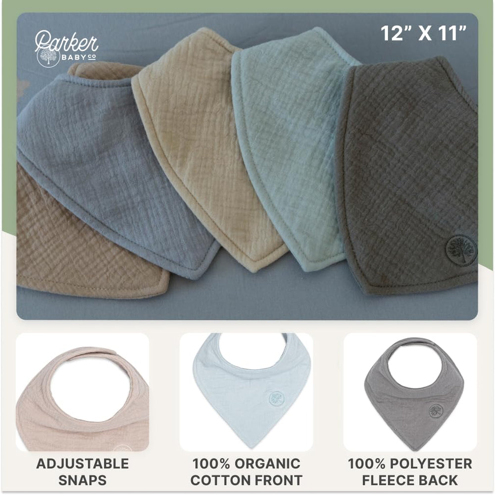 Parker Baby Co muslin bandana bibs durable stitching guards against fraying.