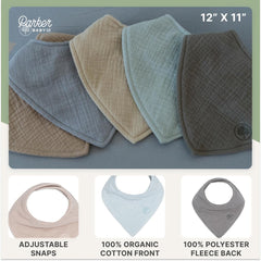 Parker Baby Co muslin bandana bibs durable stitching guards against fraying.