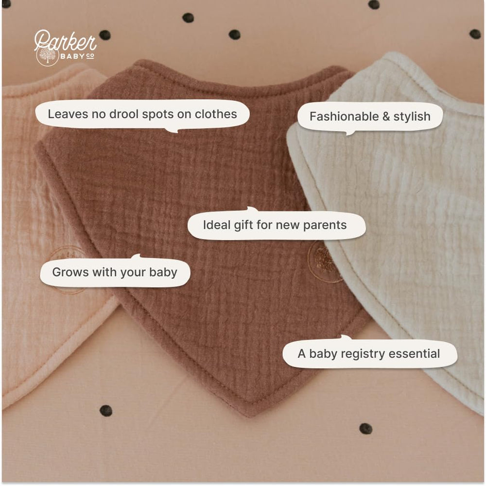 Parker Baby Co. gift-ready muslin bibs for thoughtful baby showers.