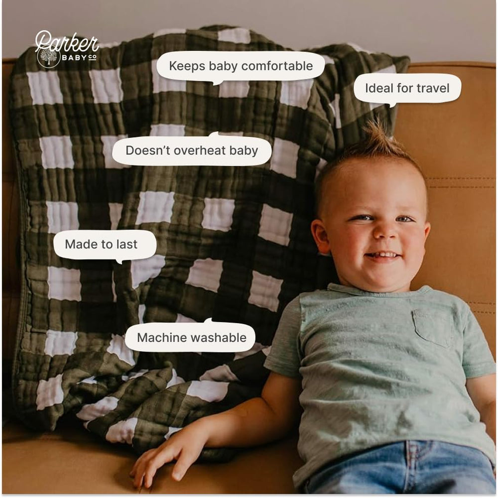 Parker Baby Co muslin blanket crimson pattern showcases cozy, modern nursery accent