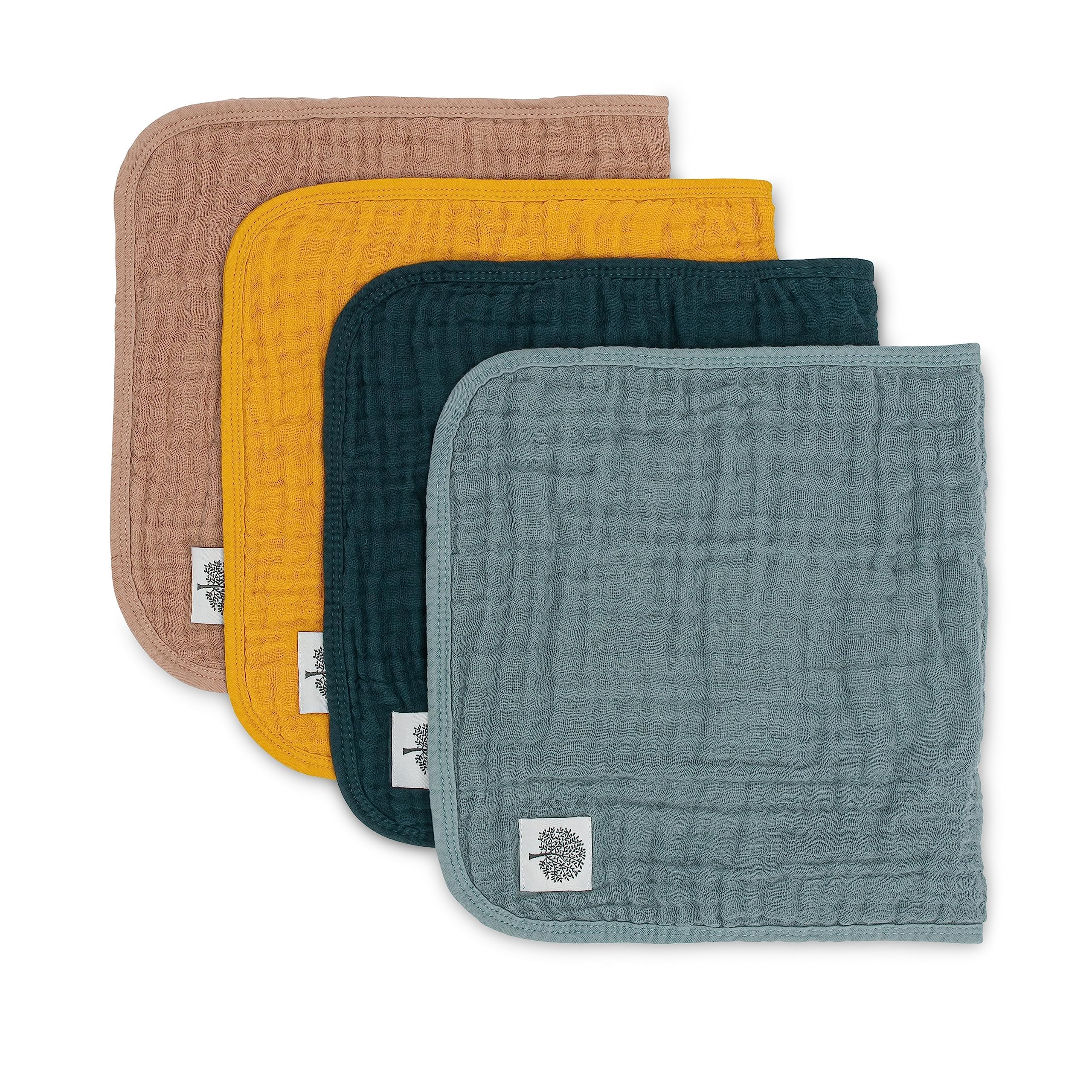 Parker Baby Co muslin burp cloths pack shows six-layer softness for gentle newborn messes.