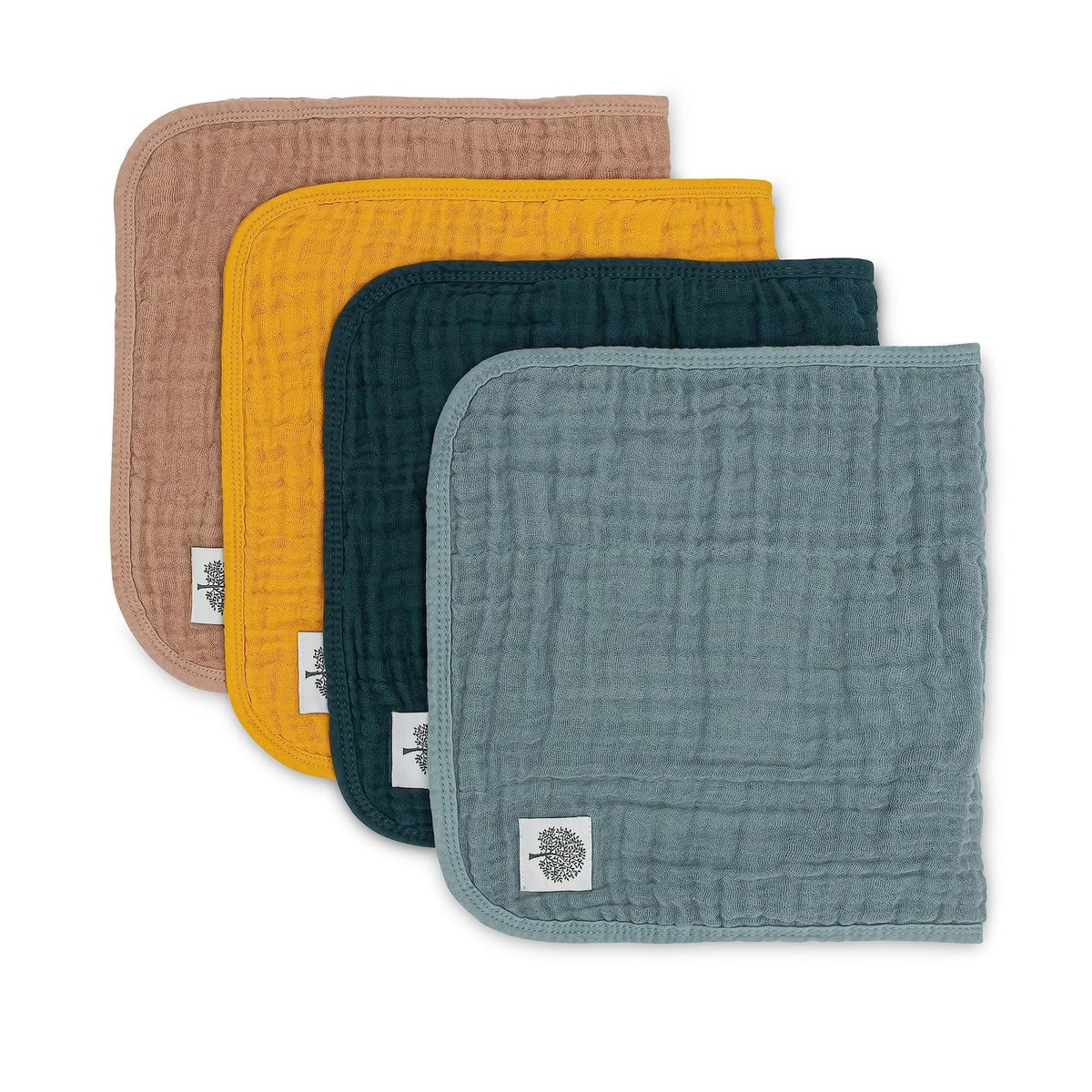 Parker Baby Co muslin burp cloths pack shows six-layer softness for gentle newborn messes.
