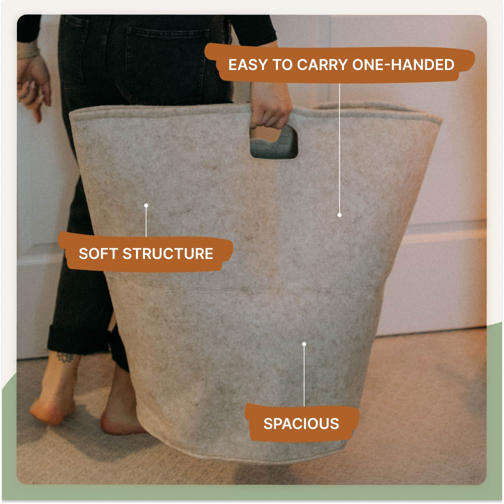 Parker Baby Co. gray hamper with durable stitched handles for easy carrying.
