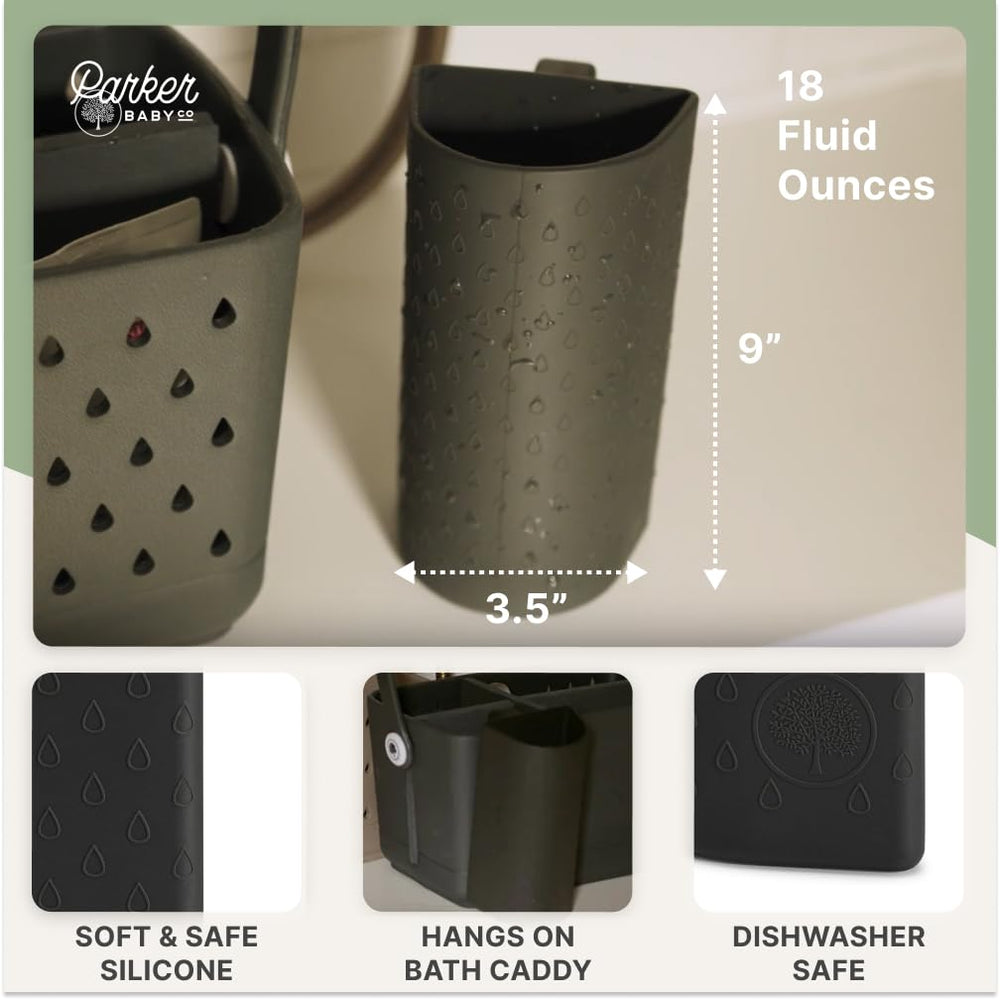 Parker Baby Co. rinse cup is dishwasher safe for quick cleaning after baths.
