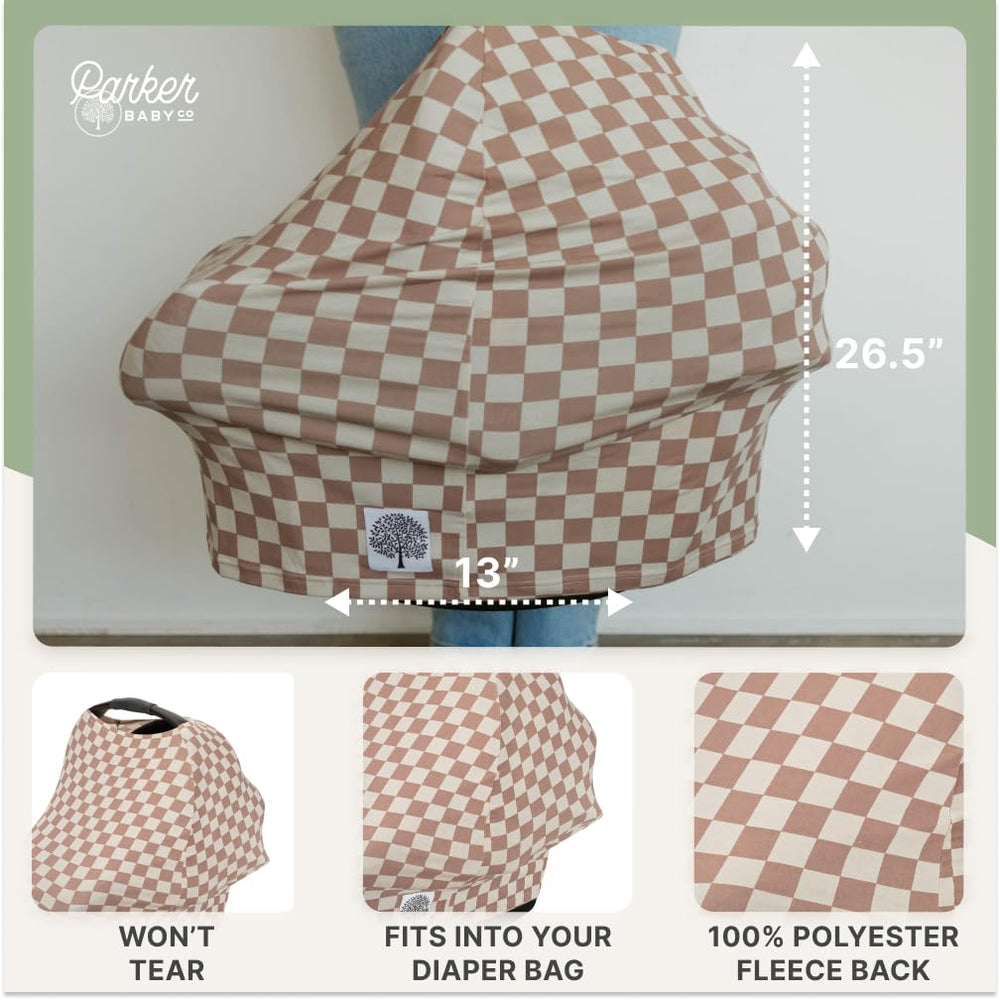 Parker Baby Co Rosewood Checker high chair cover simplifies meals away from home