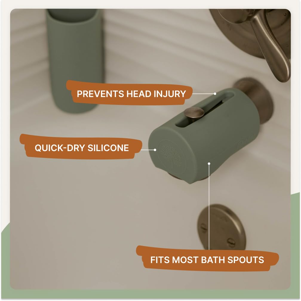 Parker Baby Co soft silicone spout cover with drain access, quick to dry.