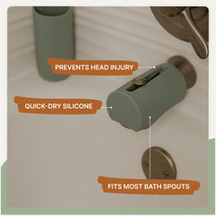 Parker Baby Co soft silicone spout cover with drain access, quick to dry.