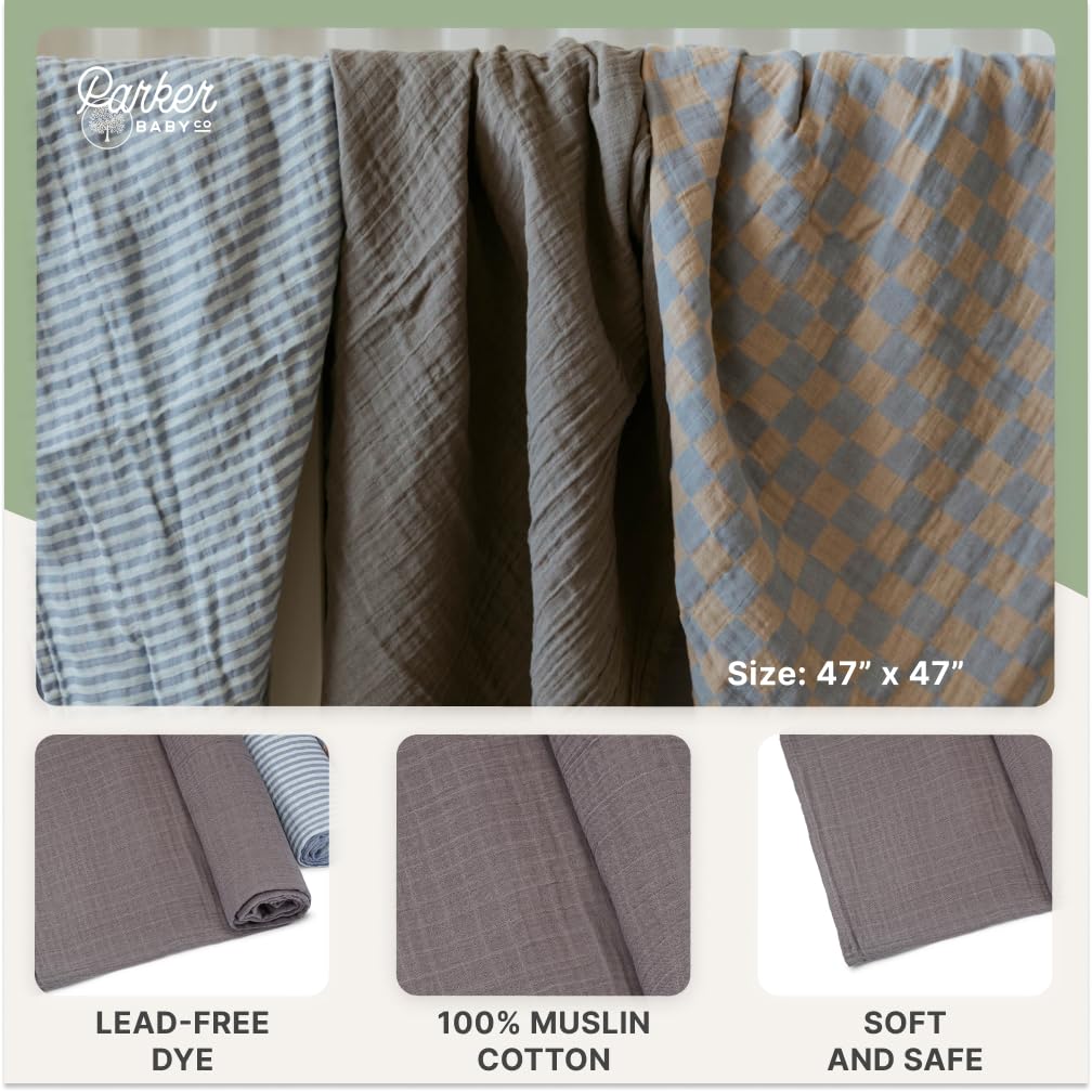Parker Baby Co. Stormy swaddle blanket pack 4 serves as nursing cover for discreet feeding times.