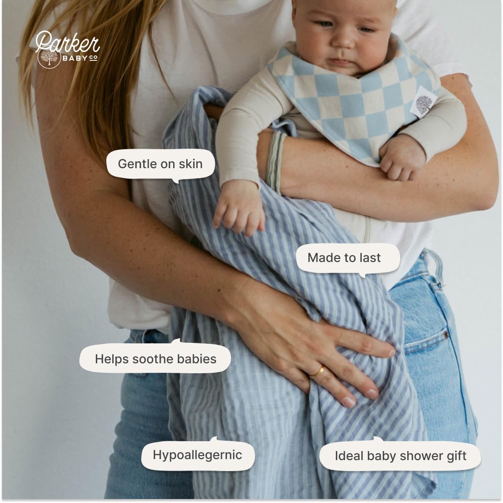 Parker Baby Co. Stormy swaddle blanket pack 5 doubles as car seat cover or stroller shade.