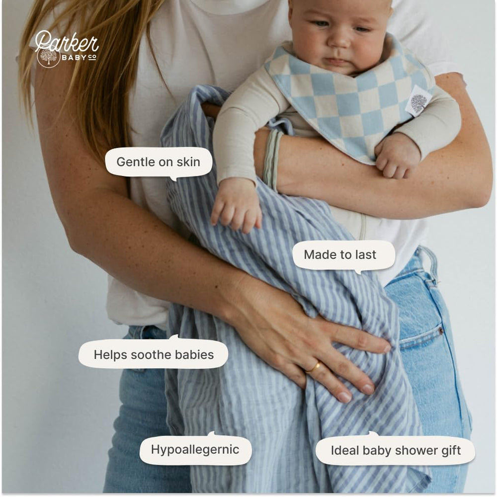Parker Baby Co. Stormy swaddle blanket pack 5 doubles as car seat cover or stroller shade.