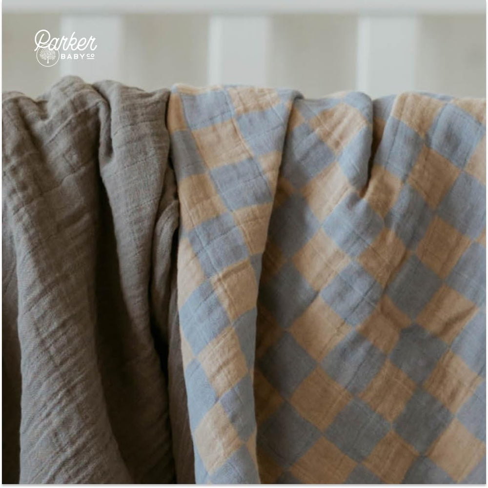 Parker Baby Co. Stormy swaddle blanket pack 6 acts as tummy time mat or soft surface for play.