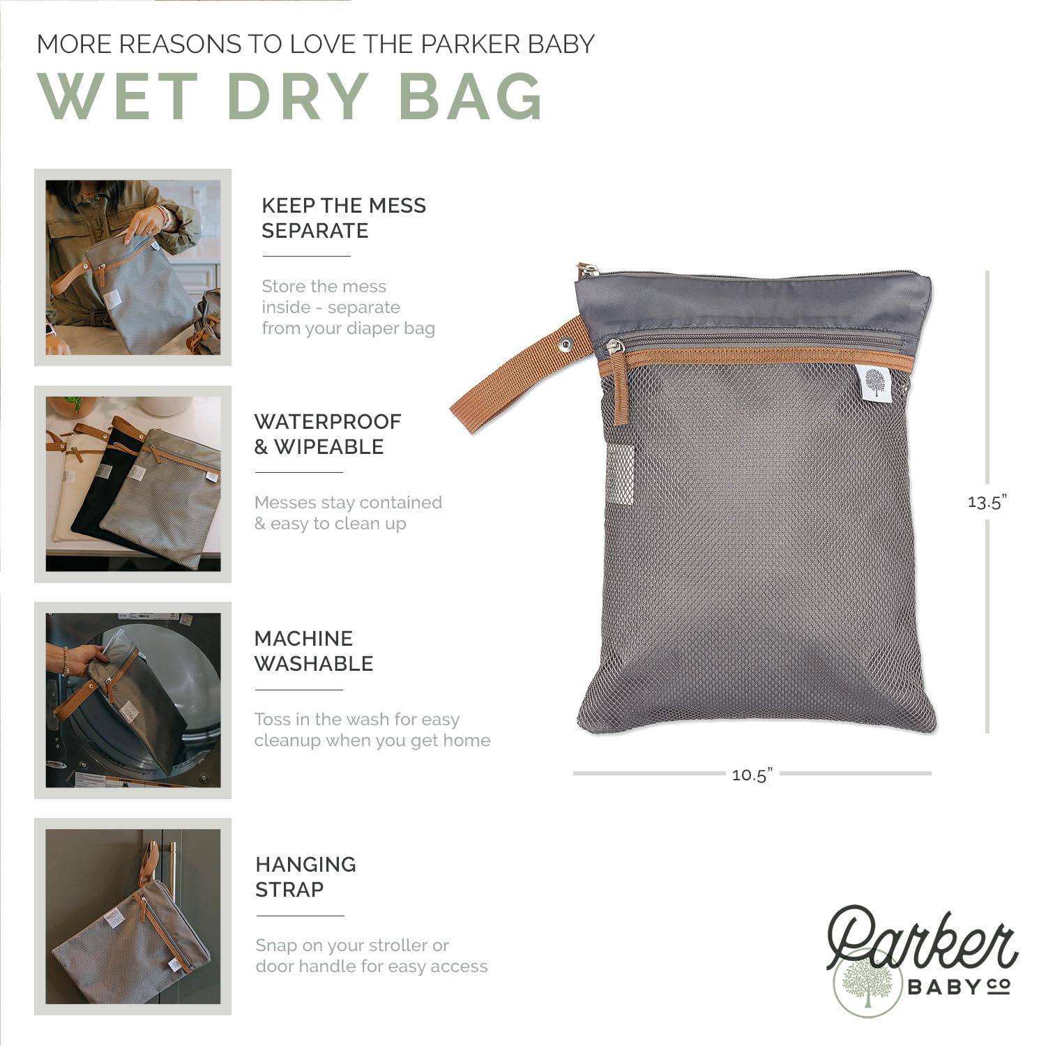 Parker Baby Co Wet Dry Bag waterproof main compartment locks moisture and odors