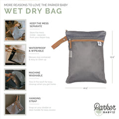 Parker Baby Co Wet Dry Bag waterproof main compartment locks moisture and odors