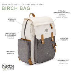 Parker Baby Diaper Backpack Birch Bag side insulated pocket keeps bottles cool.