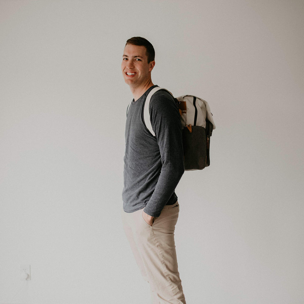 Parker Baby Diaper Backpack Birch Bag vegan leather accents add style.