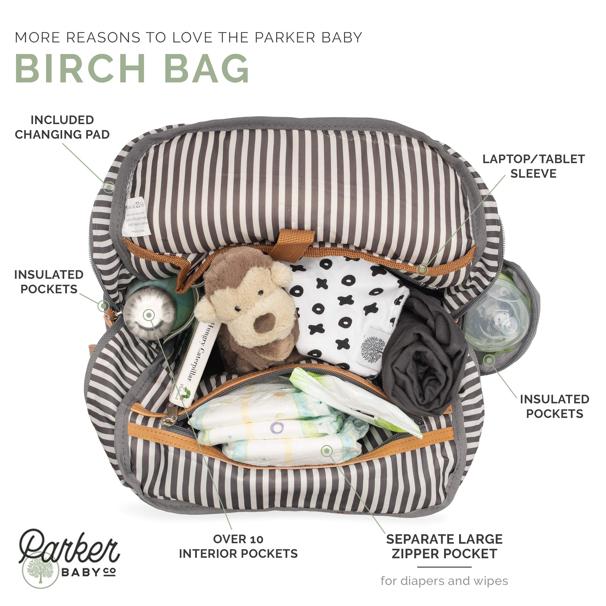 Parker Baby Diaper Backpack Birch Bag water-resistant canvas resists daily wear.