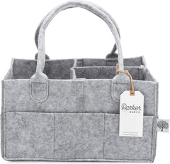 Parker Baby Diaper Caddy gray full setup shows organized nursery essentials at a glance.