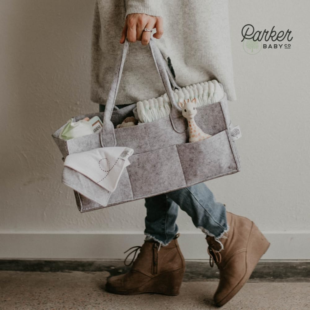 Parker Baby Diaper Caddy gray gift-ready packaging ideal for baby showers.
