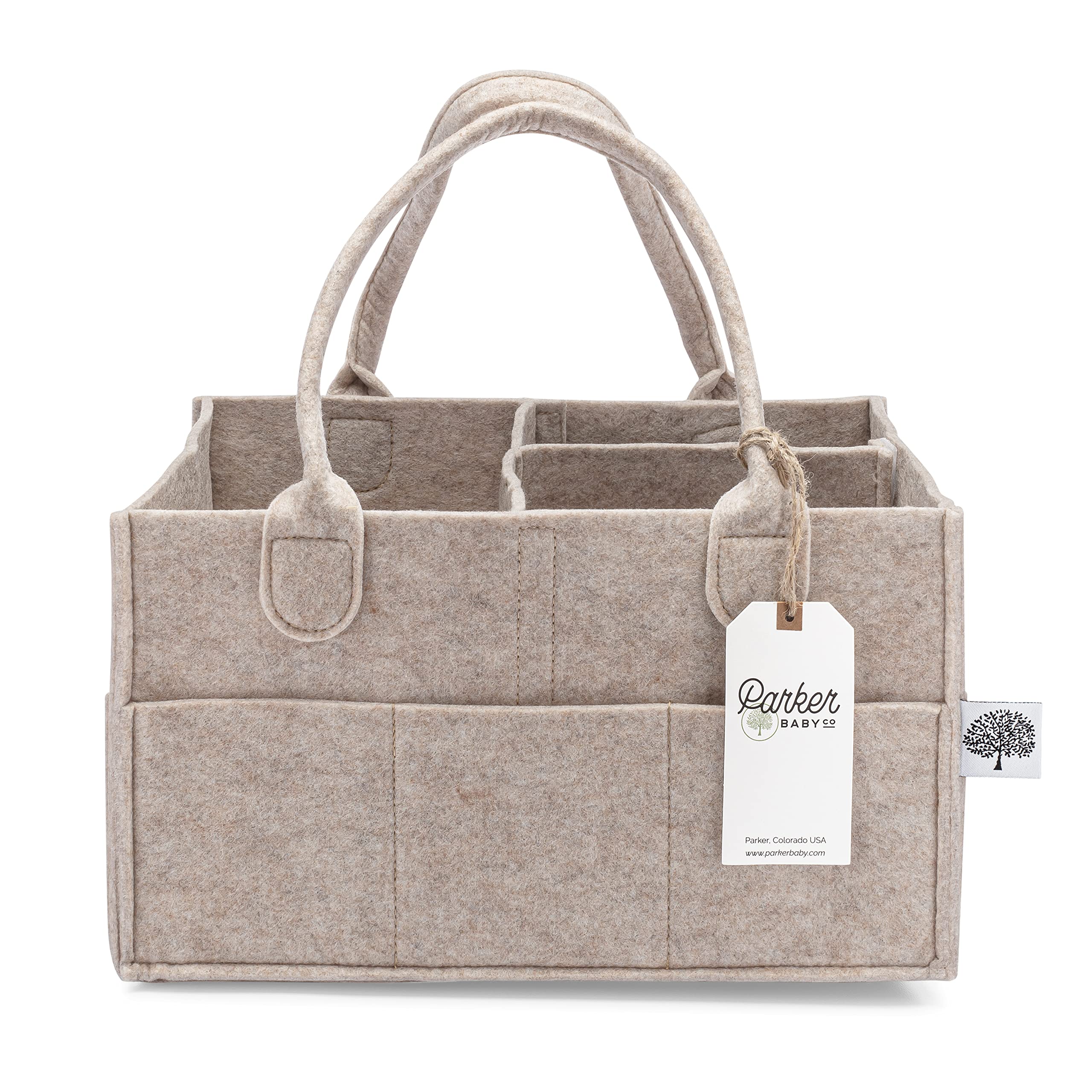 Parker Baby Diaper Caddy on a nursery changing table keeps essentials organized.